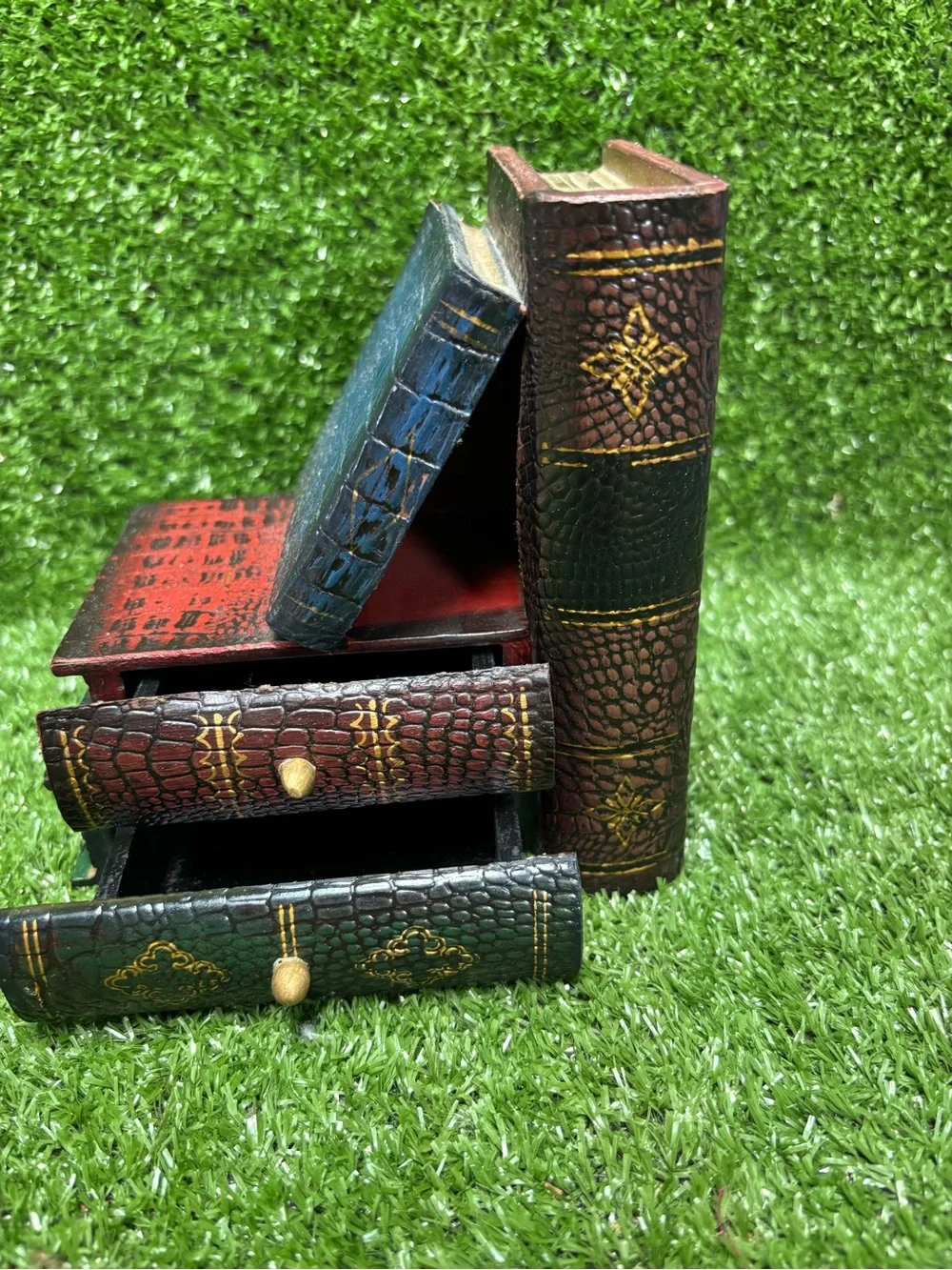 Decorative Faux Leather Book Storage Box Set with Drawers